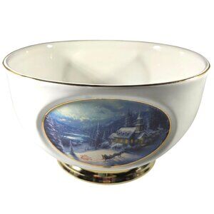Thomas Kinkade Bowl Teleflora Ceramic Sunday Evening Sleigh Ride christmas